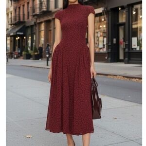 Reformation Maven Dress 2P Burgundy Floral Cap Sleeve Mock Neck Maxi Nicole